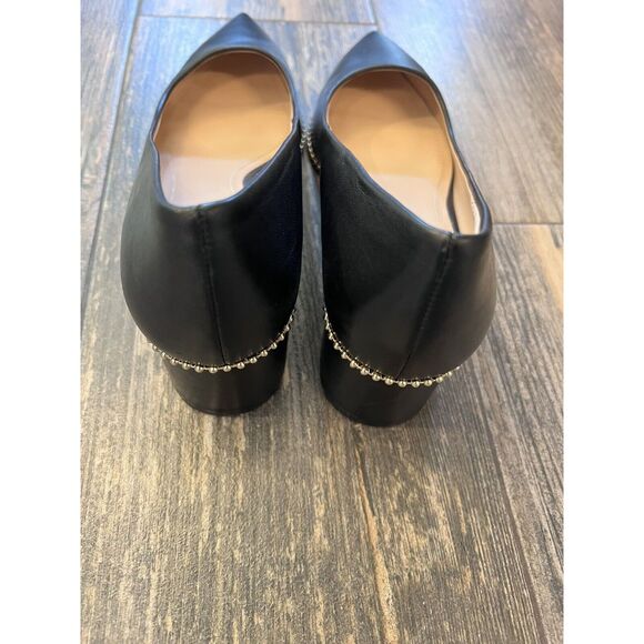 Coach Willa Women 8.5B Black Leather Pointed Toe Block Heel Pumps Gold Bead Logo - Picture 9 of 10